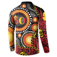 Celebrating 50 Years Papua New Guinea Button Sweatshirt Aboriginal Mix Papuan Pattern LT14 - Polynesian Pride