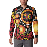 Celebrating 50 Years Papua New Guinea Button Sweatshirt Aboriginal Mix Papuan Pattern LT14 - Polynesian Pride