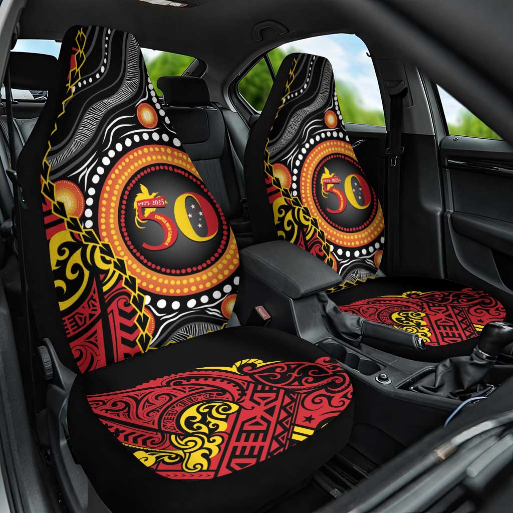 Celebrating 50 Years Papua New Guinea Car Seat Cover Aboriginal Mix Papuan Pattern - Polynesian Pride