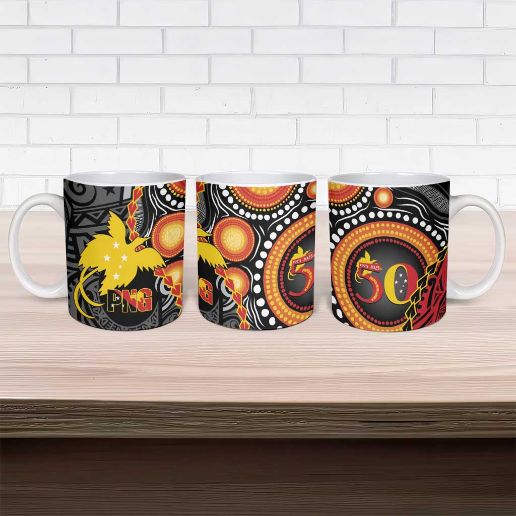 Celebrating 50 Years Papua New Guinea Ceramic Mug Aboriginal Mix Papuan Pattern - Polynesian Pride