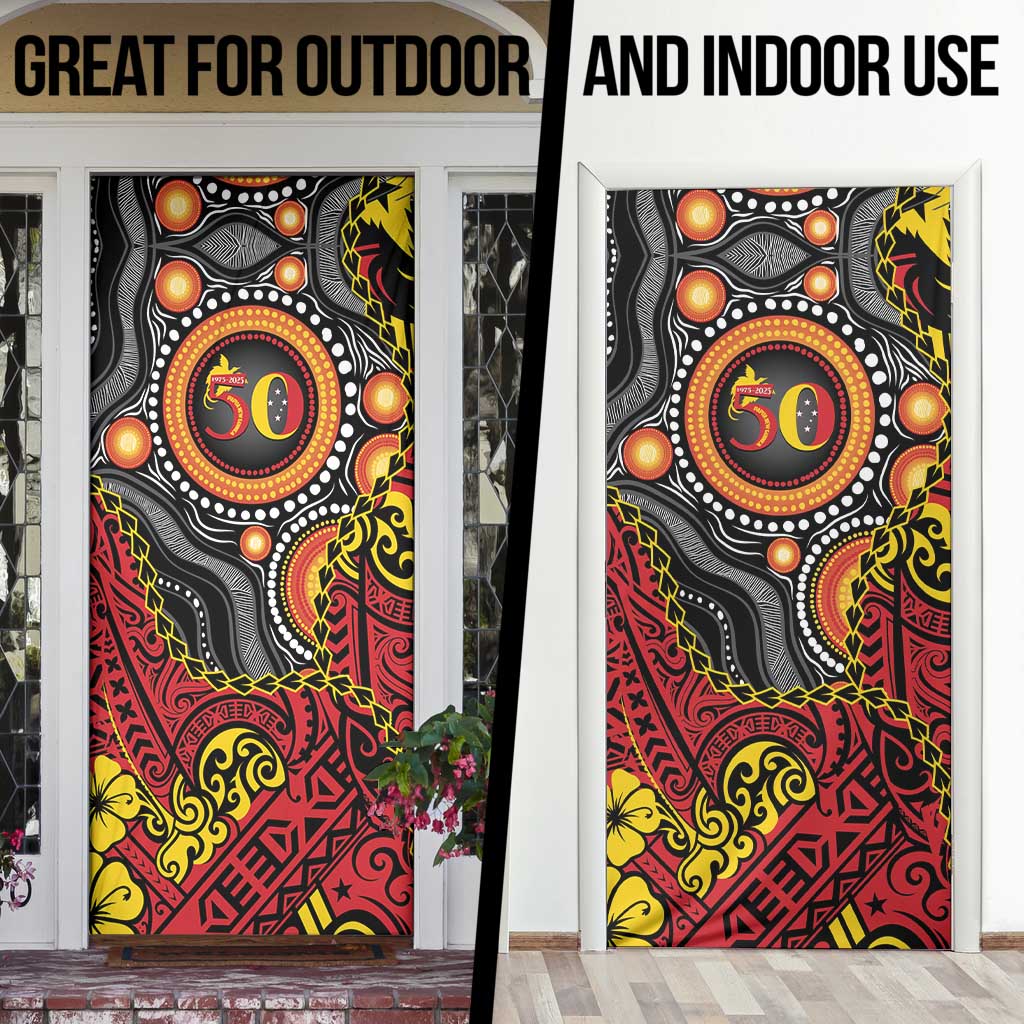 Celebrating 50 Years Papua New Guinea Door Cover Aboriginal Mix Papuan Pattern - Polynesian Pride
