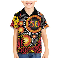 Celebrating 50 Years Papua New Guinea Family Matching Mermaid Dress and Hawaiian Shirt Aboriginal Mix Papuan Pattern LT14 Son's Shirt Red - Polynesian Pride