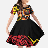 Celebrating 50 Years Papua New Guinea Family Matching Puletasi and Hawaiian Shirt Aboriginal Mix Papuan Pattern LT14 Daughter's Dress Red - Polynesian Pride