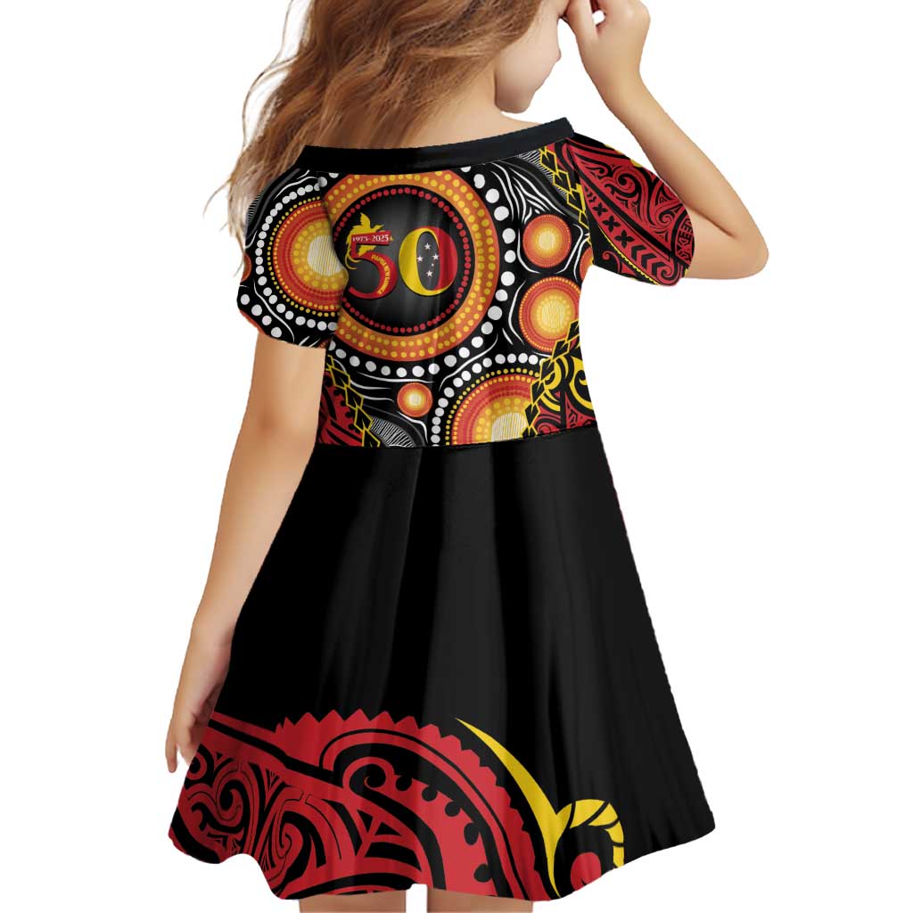 Celebrating 50 Years Papua New Guinea Family Matching Puletasi and Hawaiian Shirt Aboriginal Mix Papuan Pattern LT14 - Polynesian Pride