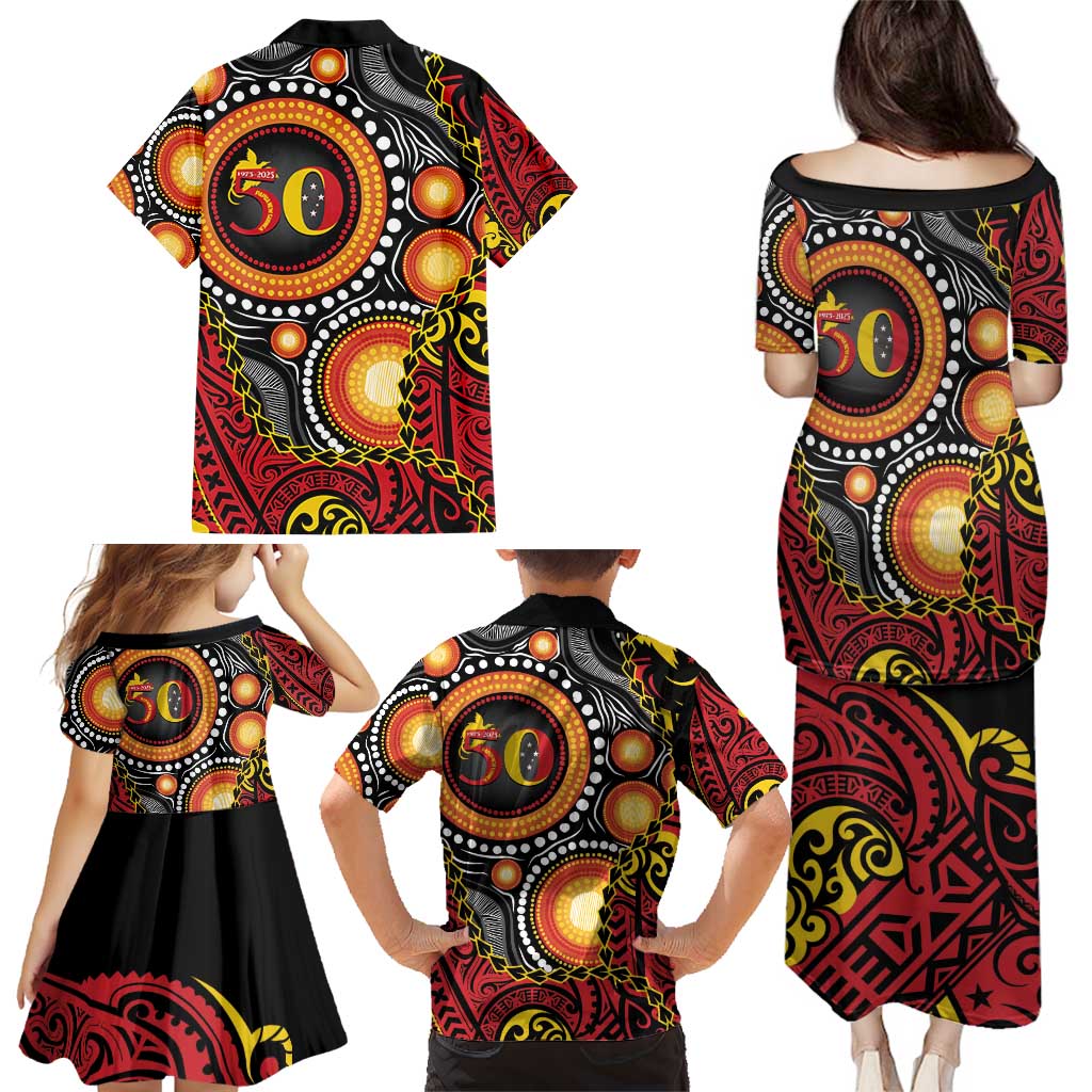 Celebrating 50 Years Papua New Guinea Family Matching Puletasi and Hawaiian Shirt Aboriginal Mix Papuan Pattern LT14 - Polynesian Pride