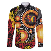 Celebrating 50 Years Papua New Guinea Family Matching Short Sleeve Bodycon Dress and Hawaiian Shirt Aboriginal Mix Papuan Pattern LT14 Dad's Shirt - Long Sleeve Red - Polynesian Pride