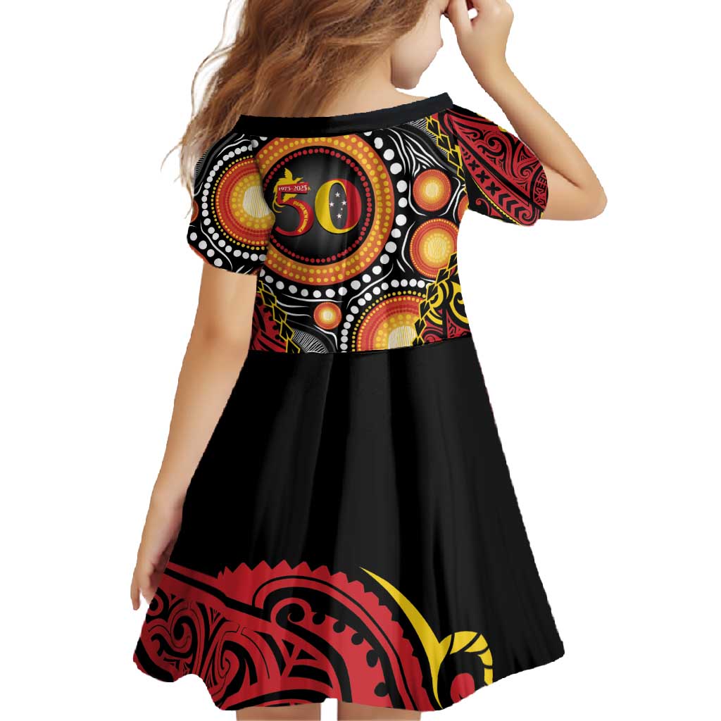 Celebrating 50 Years Papua New Guinea Family Matching Tank Maxi Dress and Hawaiian Shirt Aboriginal Mix Papuan Pattern - Polynesian Pride