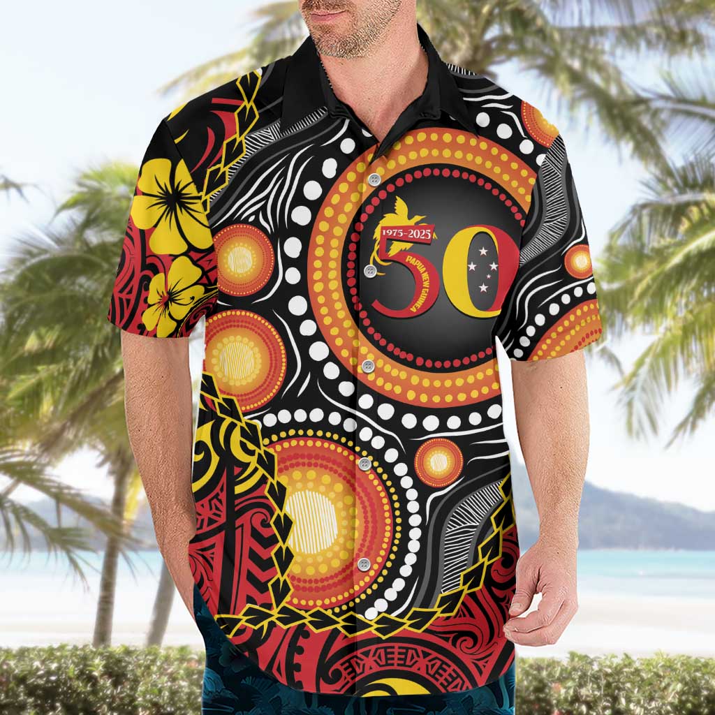 Celebrating 50 Years Papua New Guinea Hawaiian Shirt Aboriginal Mix Papuan Pattern - Polynesian Pride