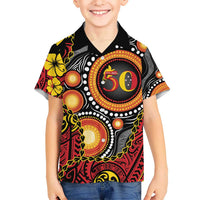 Celebrating 50 Years Papua New Guinea Kid Hawaiian Shirt Aboriginal Mix Papuan Pattern - Polynesian Pride