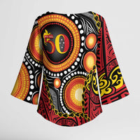 Celebrating 50 Years Papua New Guinea Kimono Sleeve Blouse Aboriginal Mix Papuan Pattern - Polynesian Pride
