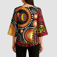 Celebrating 50 Years Papua New Guinea Kimono Sleeve Blouse Aboriginal Mix Papuan Pattern - Polynesian Pride