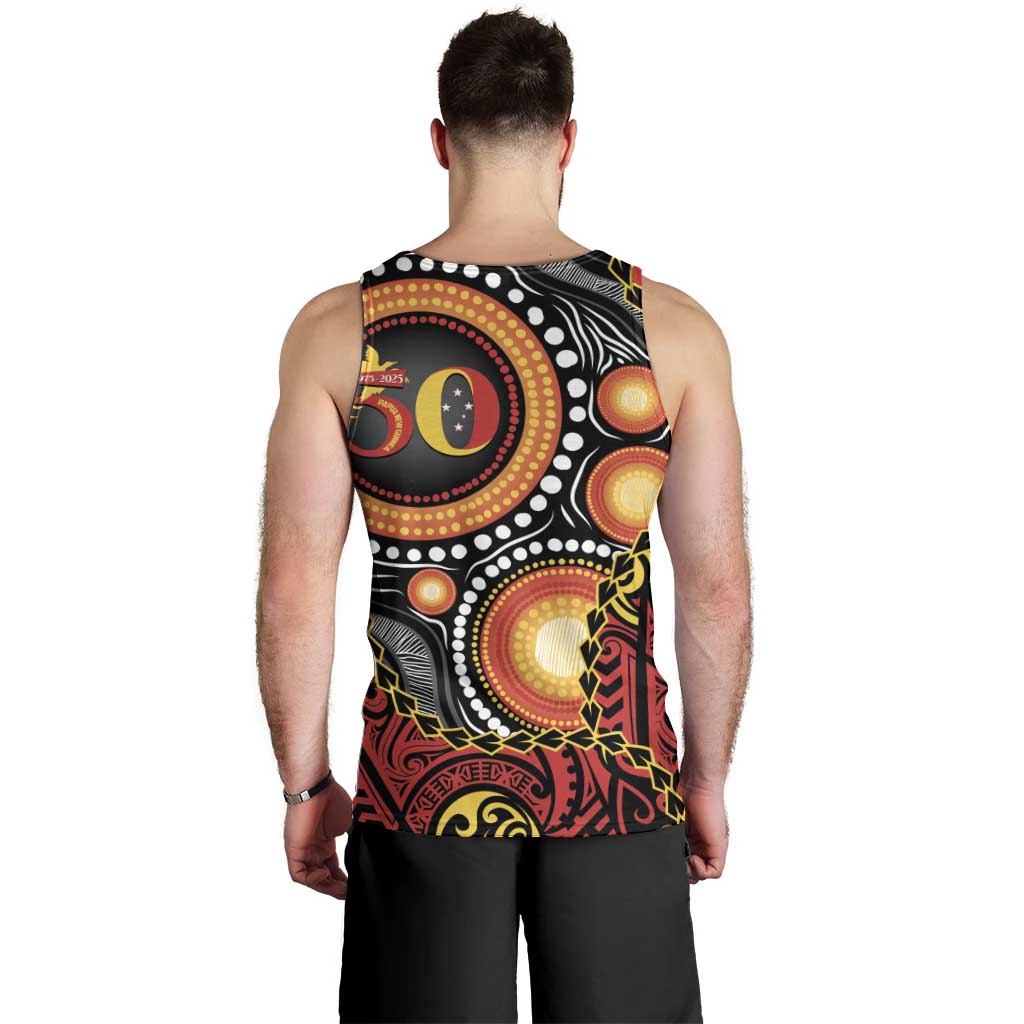 Celebrating 50 Years Papua New Guinea Men Tank Top Aboriginal Mix Papuan Pattern - Polynesian Pride