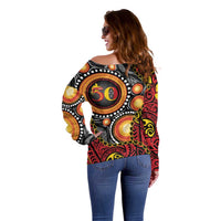 Celebrating 50 Years Papua New Guinea Off Shoulder Sweater Aboriginal Mix Papuan Pattern - Polynesian Pride