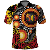 Celebrating 50 Years Papua New Guinea Polo Shirt Aboriginal Mix Papuan Pattern - Polynesian Pride