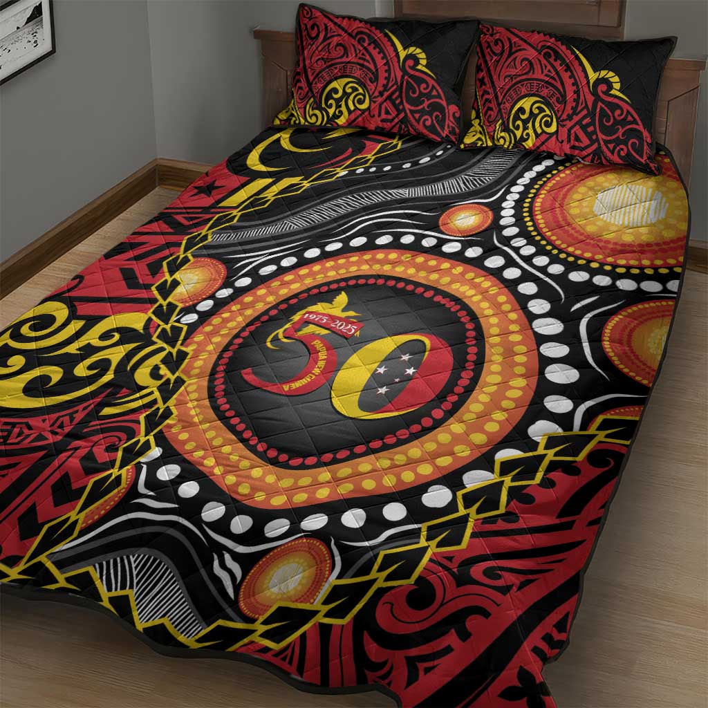 Celebrating 50 Years Papua New Guinea Quilt Bed Set Aboriginal Mix Papuan Pattern - Polynesian Pride