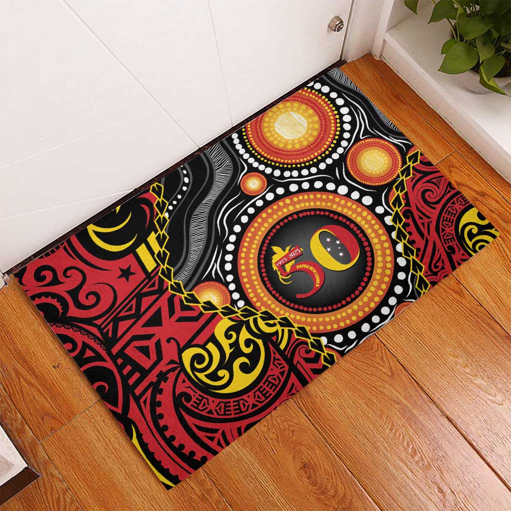 Celebrating 50 Years Papua New Guinea Rubber Doormat Aboriginal Mix Papuan Pattern - Polynesian Pride