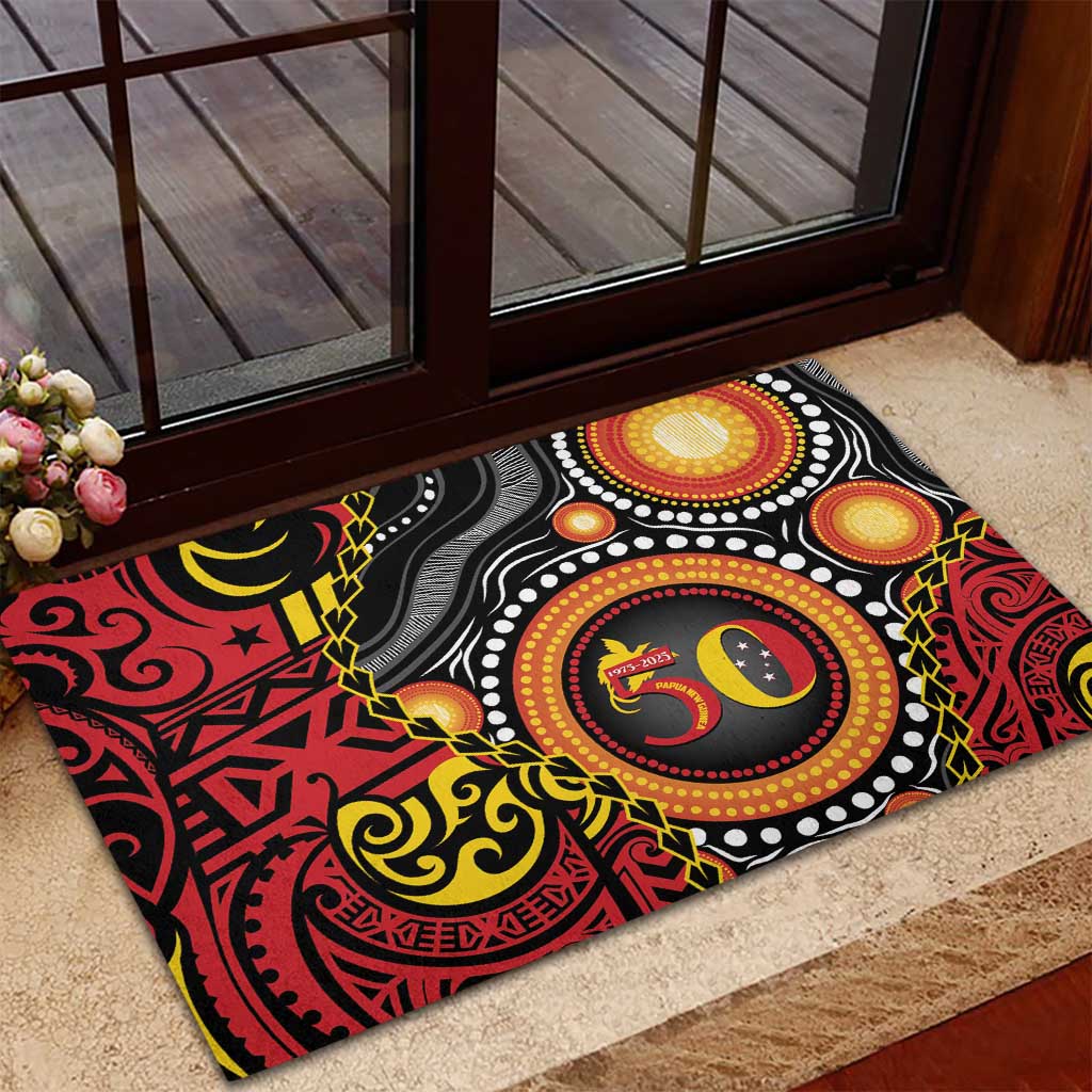 Celebrating 50 Years Papua New Guinea Rubber Doormat Aboriginal Mix Papuan Pattern - Polynesian Pride