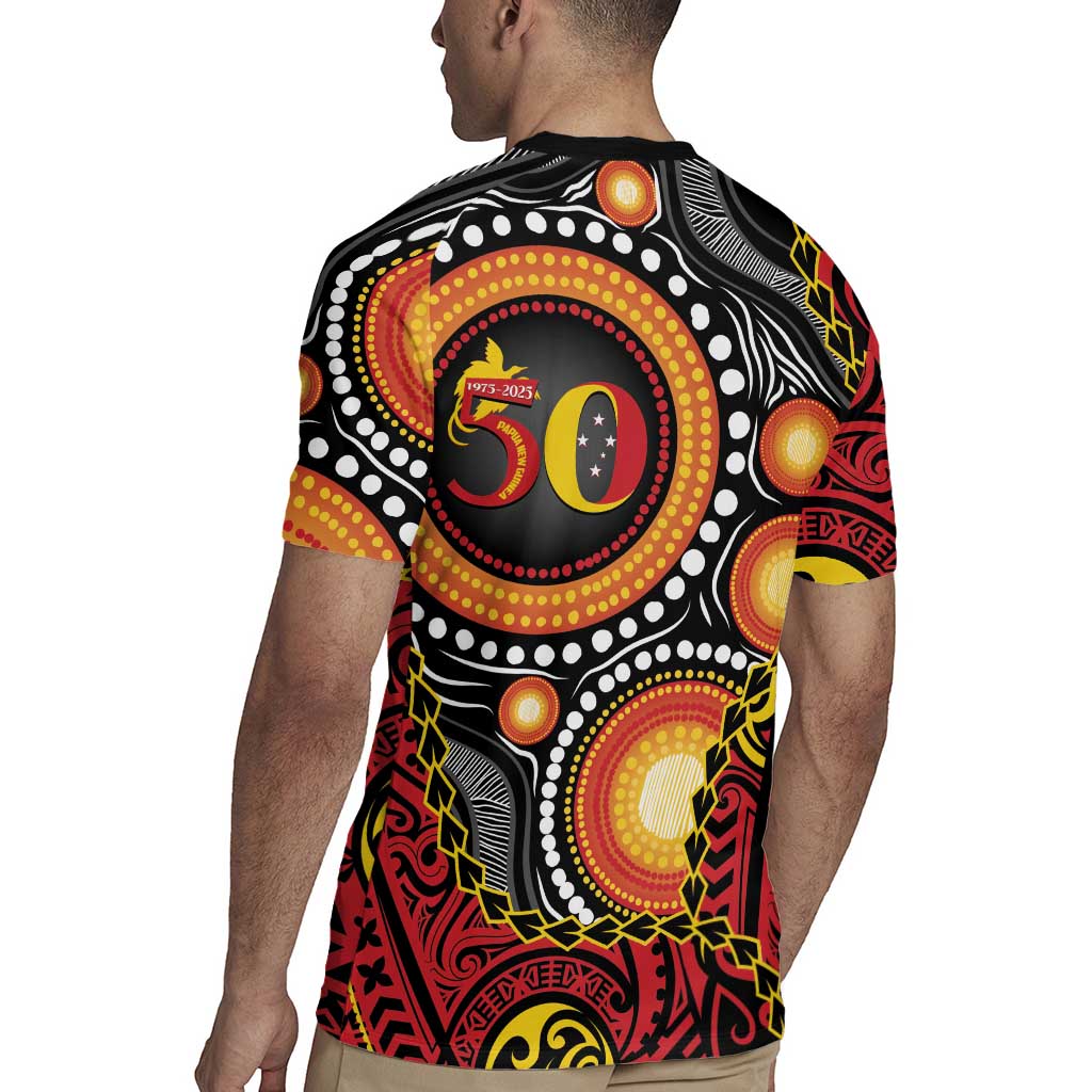 Celebrating 50 Years Papua New Guinea Rugby Jersey Aboriginal Mix Papuan Pattern - Polynesian Pride