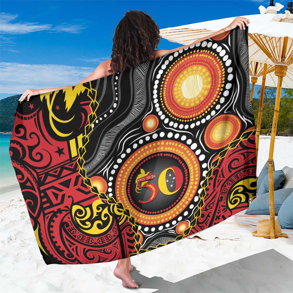 Celebrating 50 Years Papua New Guinea Sarong Aboriginal Mix Papuan Pattern LT14 One Size 44 x 66 inches Red - Polynesian Pride