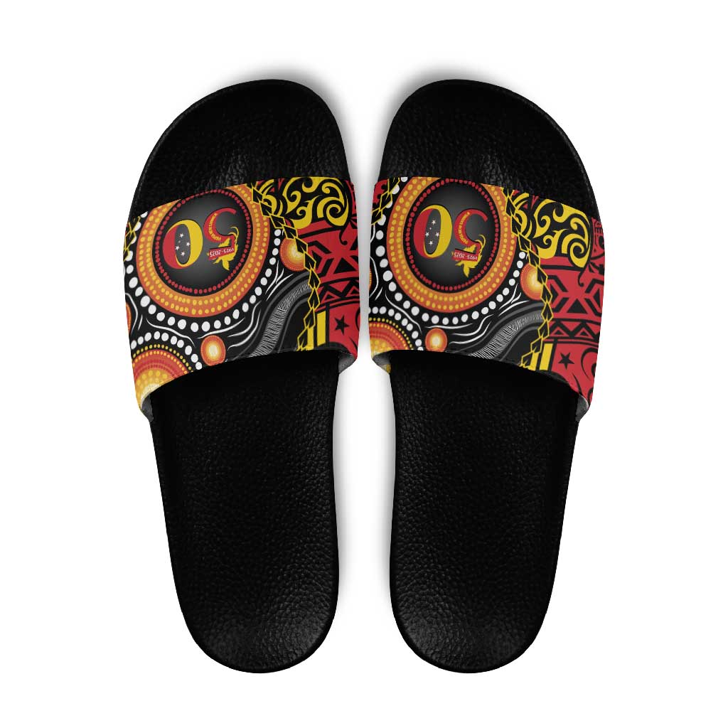 Celebrating 50 Years Papua New Guinea Slide Sandals Aboriginal Mix Papuan Pattern LT14 Red - Polynesian Pride