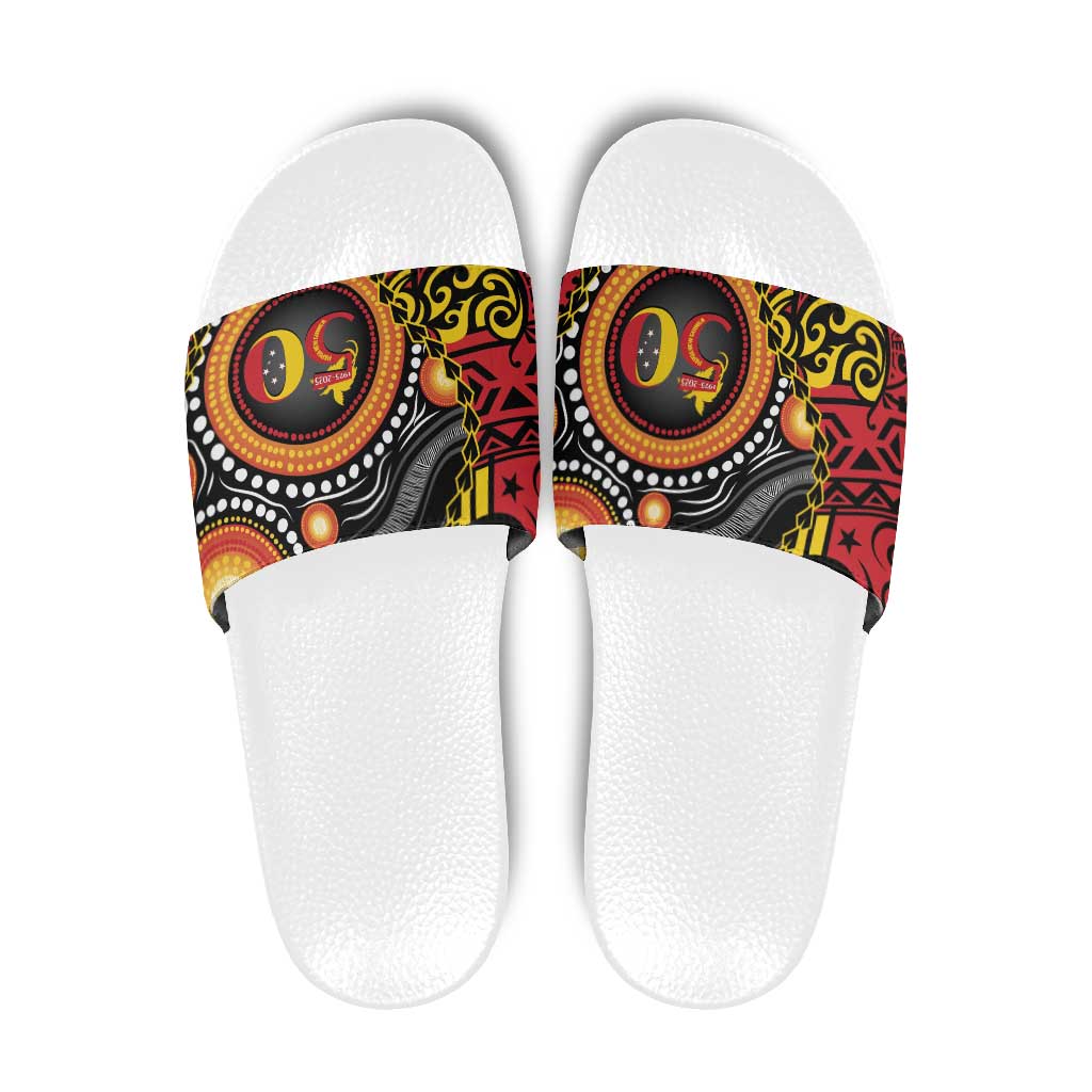 Celebrating 50 Years Papua New Guinea Slide Sandals Aboriginal Mix Papuan Pattern LT14 Red - Polynesian Pride