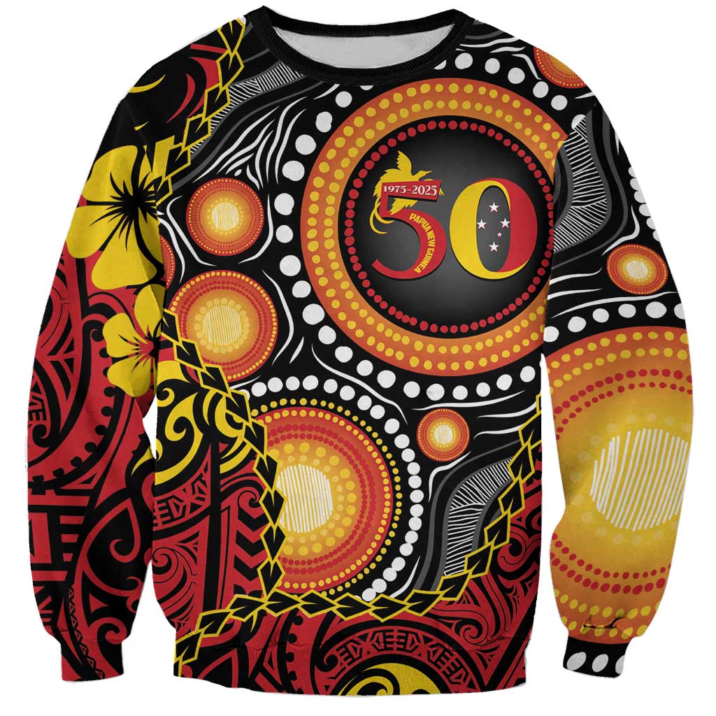 Celebrating 50 Years Papua New Guinea Sweatshirt Aboriginal Mix Papuan Pattern - Polynesian Pride