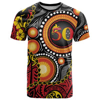 Celebrating 50 Years Papua New Guinea T Shirt Aboriginal Mix Papuan Pattern LT14 Red - Polynesian Pride