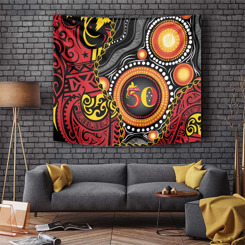 Celebrating 50 Years Papua New Guinea Tapestry Aboriginal Mix Papuan Pattern - Polynesian Pride