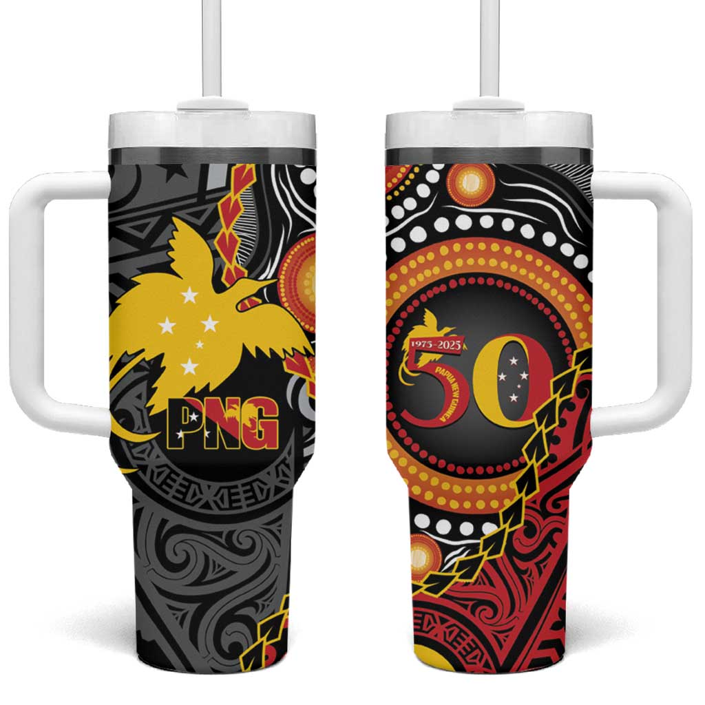Celebrating 50 Years Papua New Guinea Tumbler With Handle Aboriginal Mix Papuan Pattern - Polynesian Pride