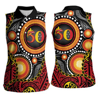 Celebrating 50 Years Papua New Guinea Women Sleeveless Polo Shirt Aboriginal Mix Papuan Pattern LT14 - Polynesian Pride
