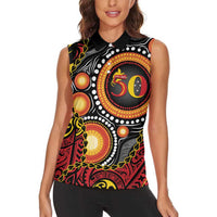 Celebrating 50 Years Papua New Guinea Women Sleeveless Polo Shirt Aboriginal Mix Papuan Pattern LT14 - Polynesian Pride