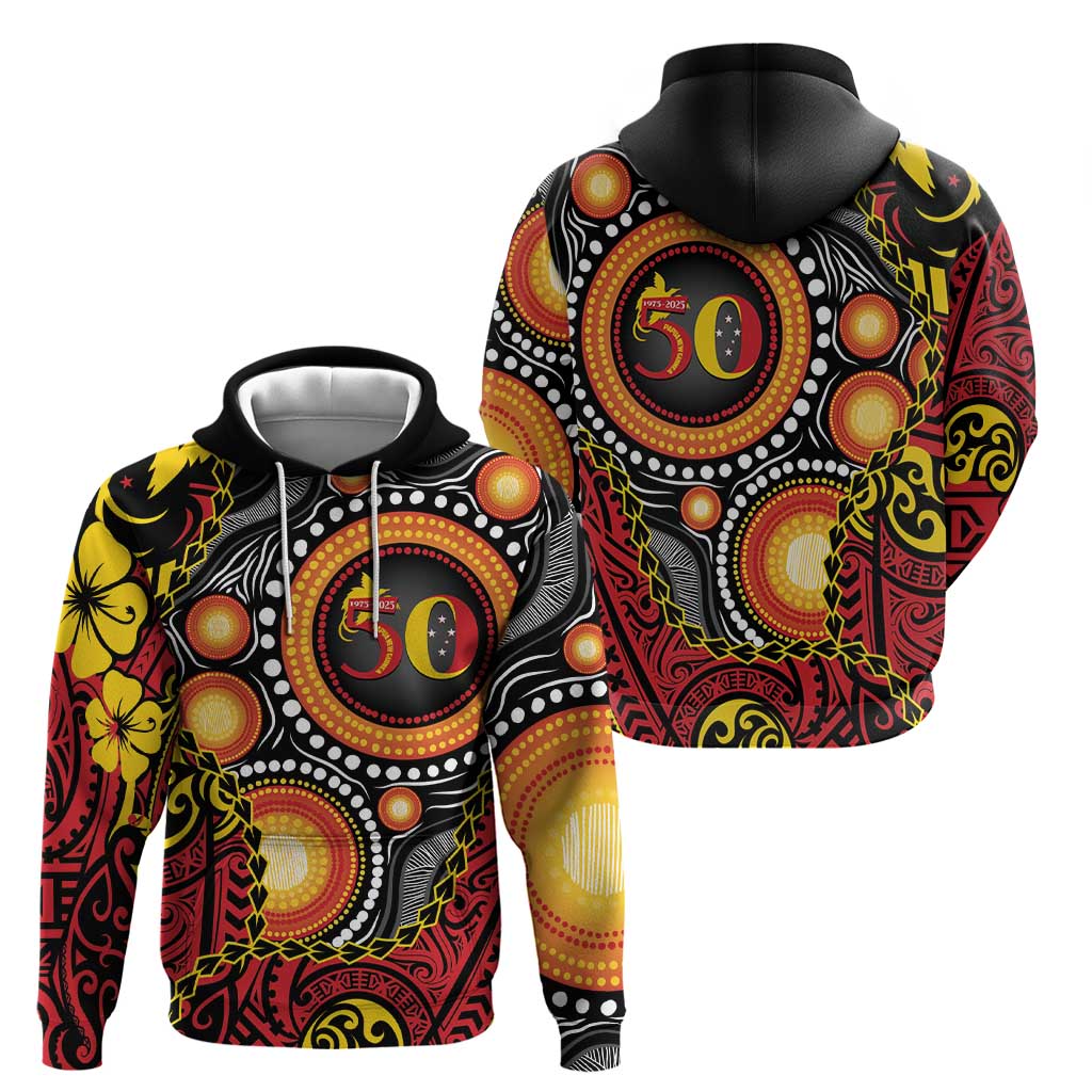 Celebrating 50 Years Papua New Guinea Zip Hoodie Aboriginal Mix Papuan Pattern - Polynesian Pride