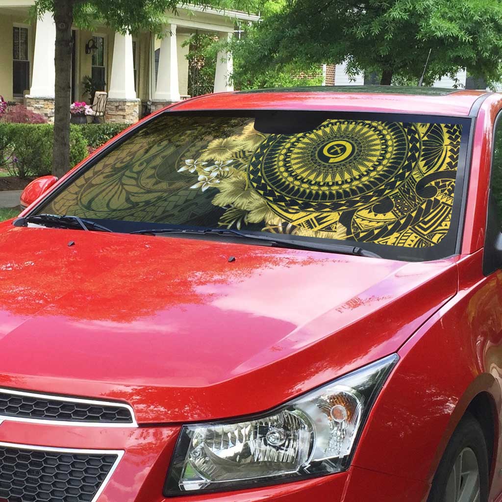 Vanuatu Auto Sun Shade Hibisus Polynesian Pattern Gold - Polynesian Pride