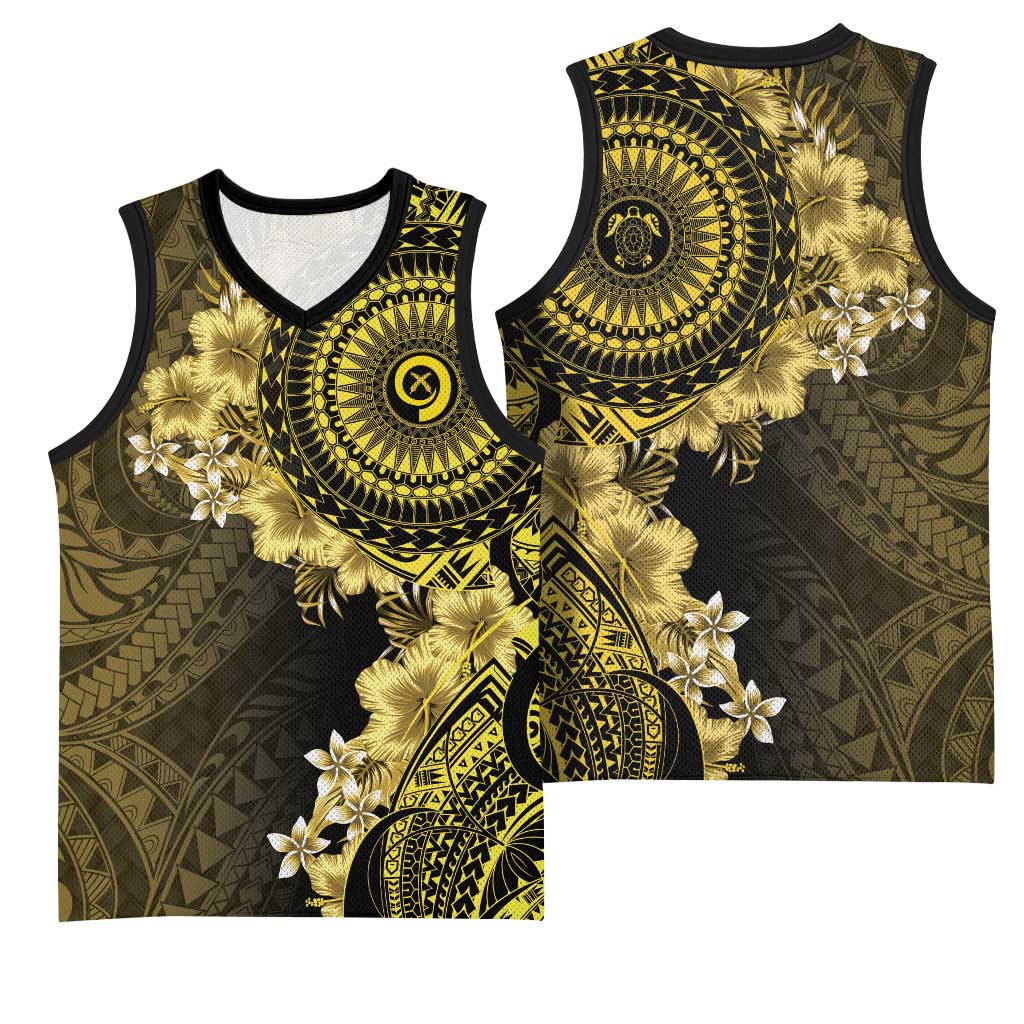 Vanuatu Basketball Jersey Hibisus Polynesian Pattern Gold - Polynesian Pride
