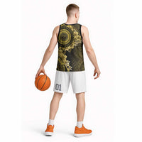Vanuatu Basketball Jersey Hibisus Polynesian Pattern Gold - Polynesian Pride