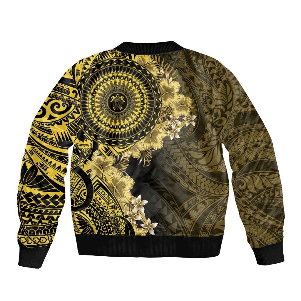 Vanuatu Bomber Jacket Hibisus Polynesian Pattern Gold - Polynesian Pride