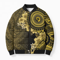 Vanuatu Bomber Puffer Jacket Hibisus Polynesian Pattern Gold - Polynesian Pride