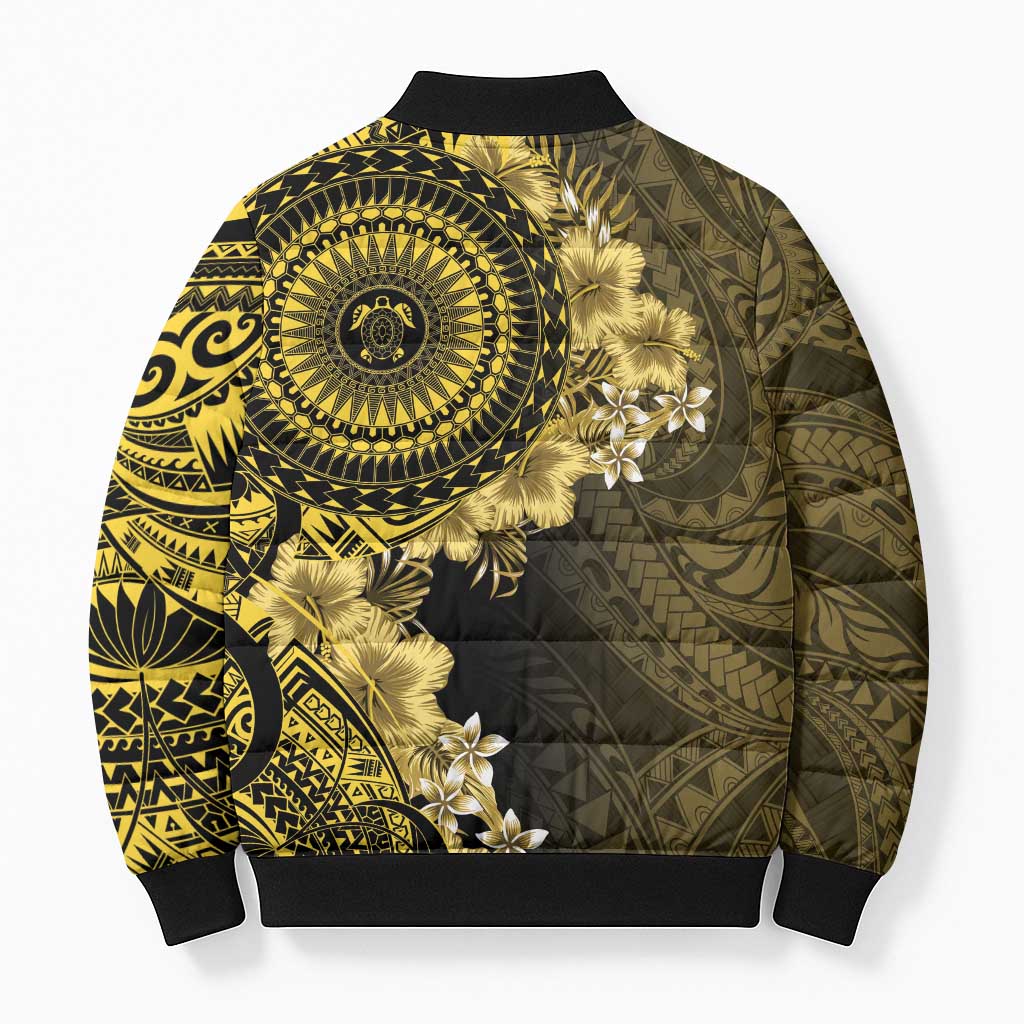 Vanuatu Bomber Puffer Jacket Hibisus Polynesian Pattern Gold - Polynesian Pride