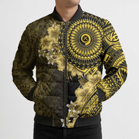 Vanuatu Bomber Puffer Jacket Hibisus Polynesian Pattern Gold - Polynesian Pride