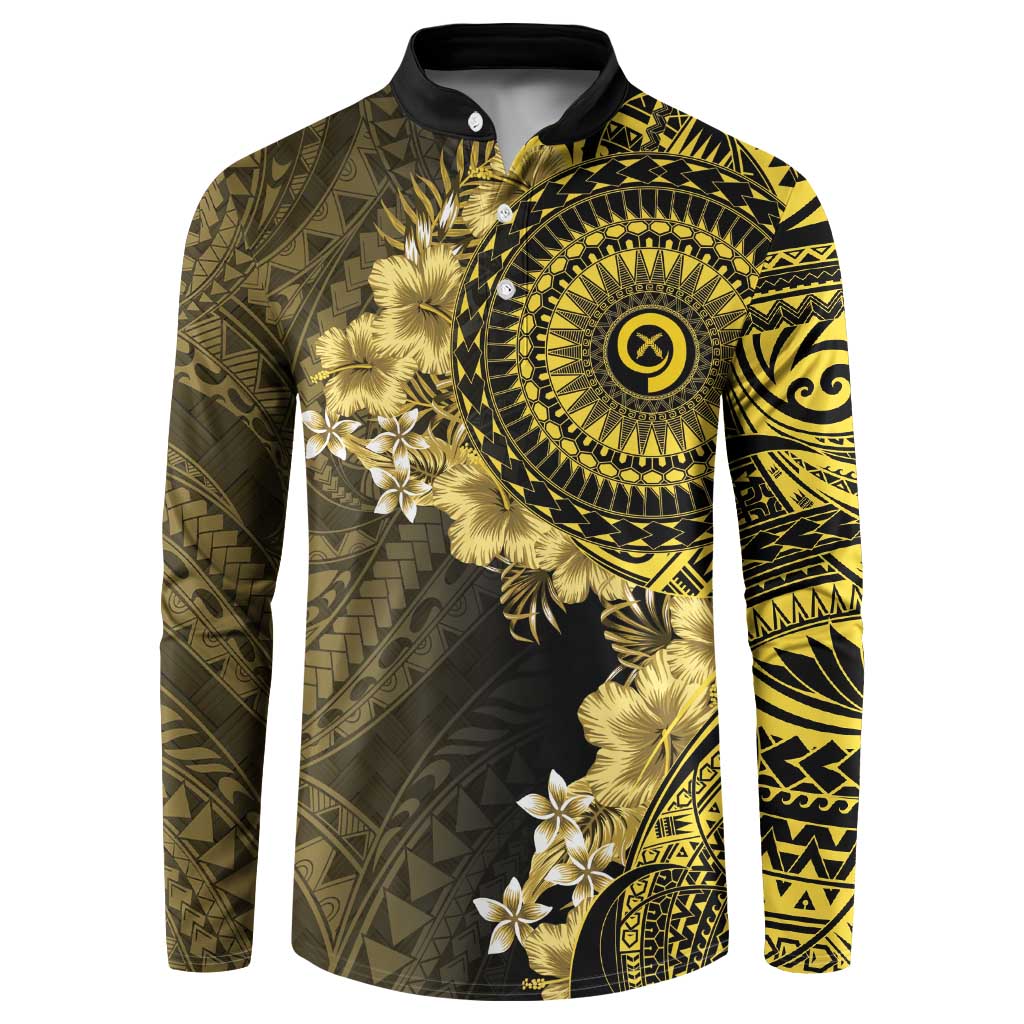 Vanuatu Button Sweatshirt Hibisus Polynesian Pattern Gold - Polynesian Pride