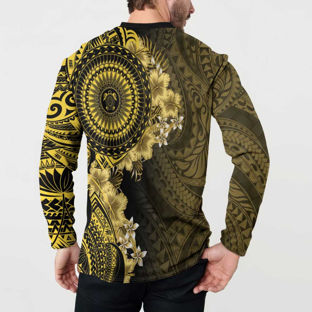 Vanuatu Button Sweatshirt Hibisus Polynesian Pattern Gold - Polynesian Pride