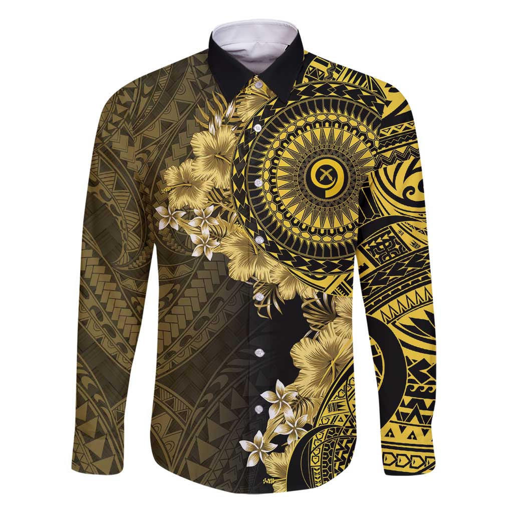 Vanuatu Family Matching Long Sleeve Bodycon Dress and Hawaiian Shirt Hibisus Polynesian Pattern Gold - Polynesian Pride
