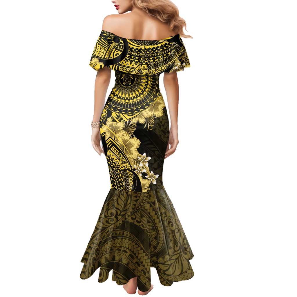 Vanuatu Family Matching Mermaid Dress and Hawaiian Shirt Hibisus Polynesian Pattern Gold - Polynesian Pride