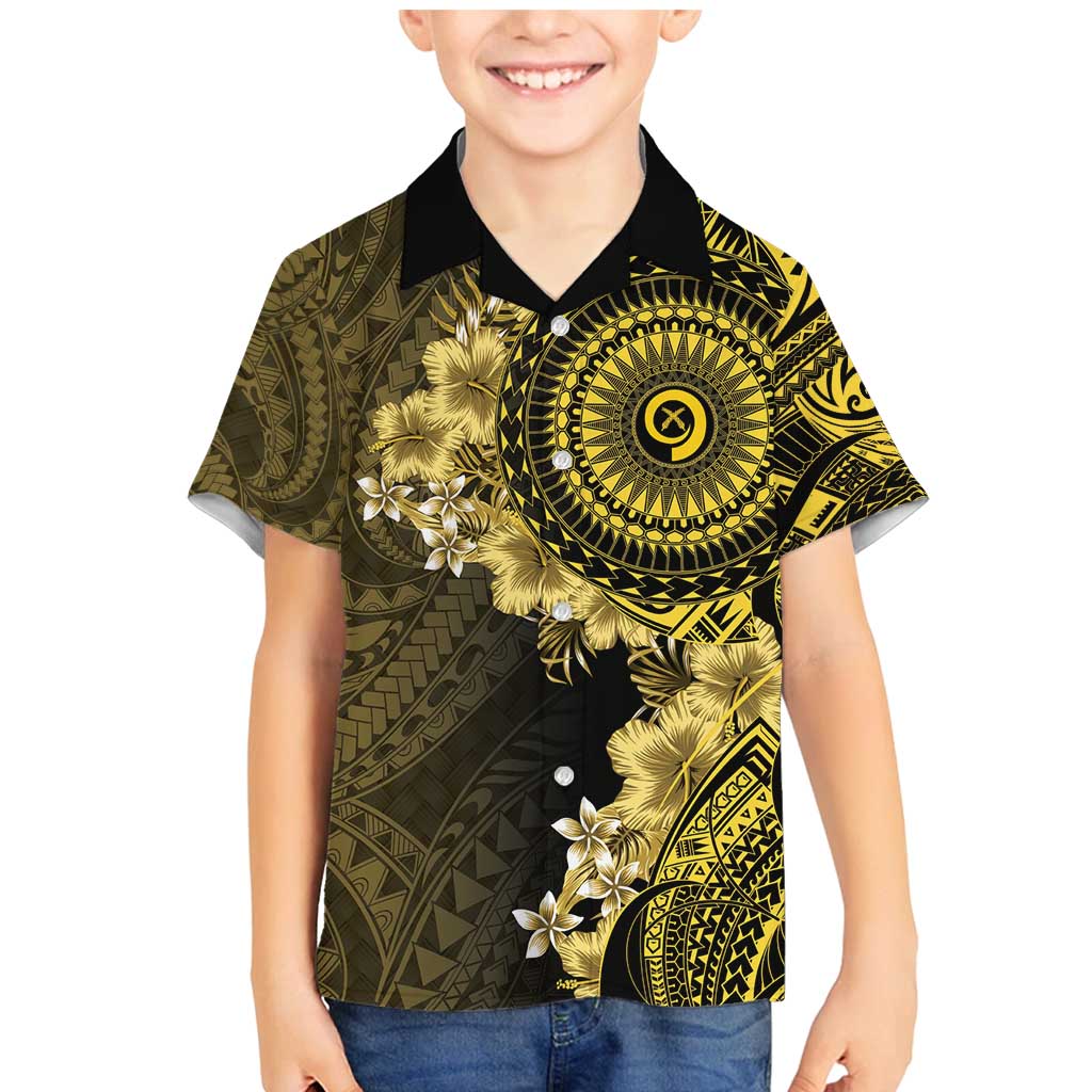 Vanuatu Family Matching Mermaid Dress and Hawaiian Shirt Hibisus Polynesian Pattern Gold - Polynesian Pride