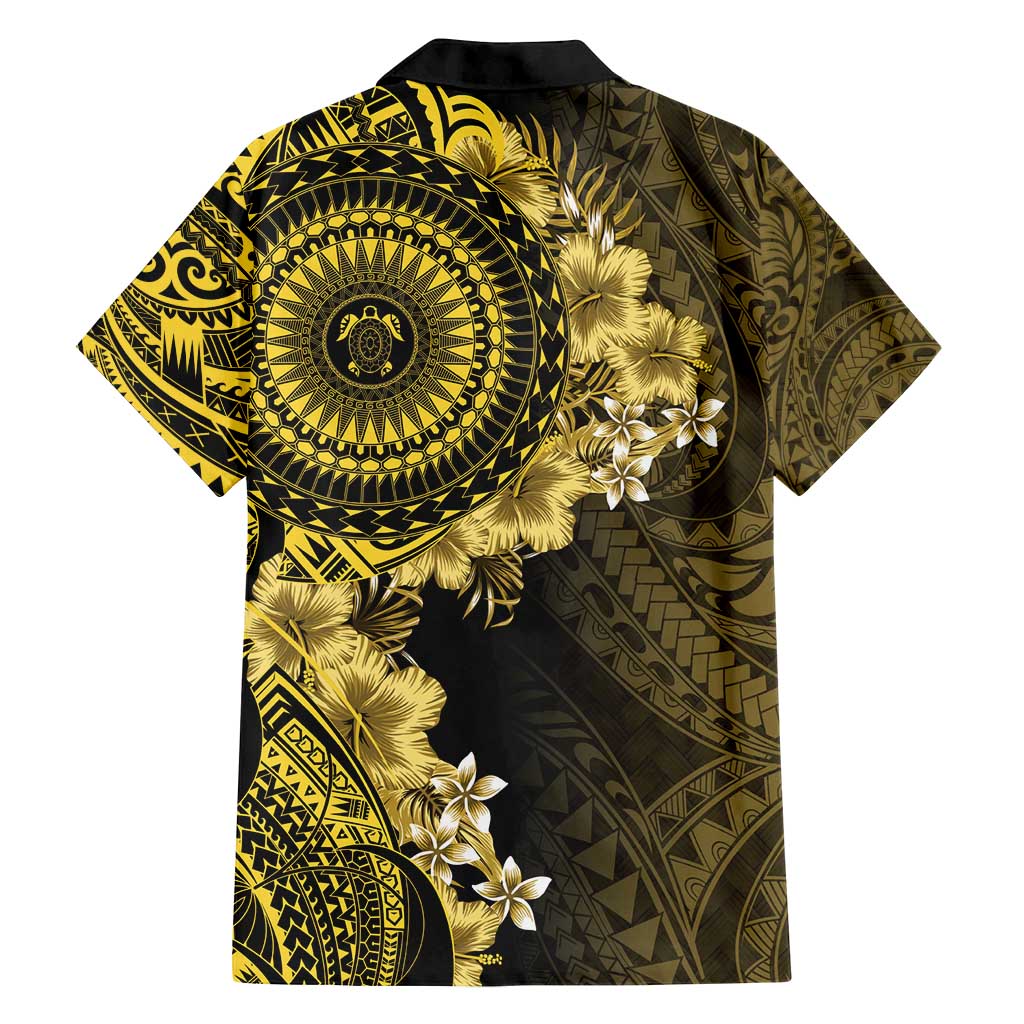 Vanuatu Family Matching Off Shoulder Short Dress and Hawaiian Shirt Hibisus Polynesian Pattern Gold - Polynesian Pride