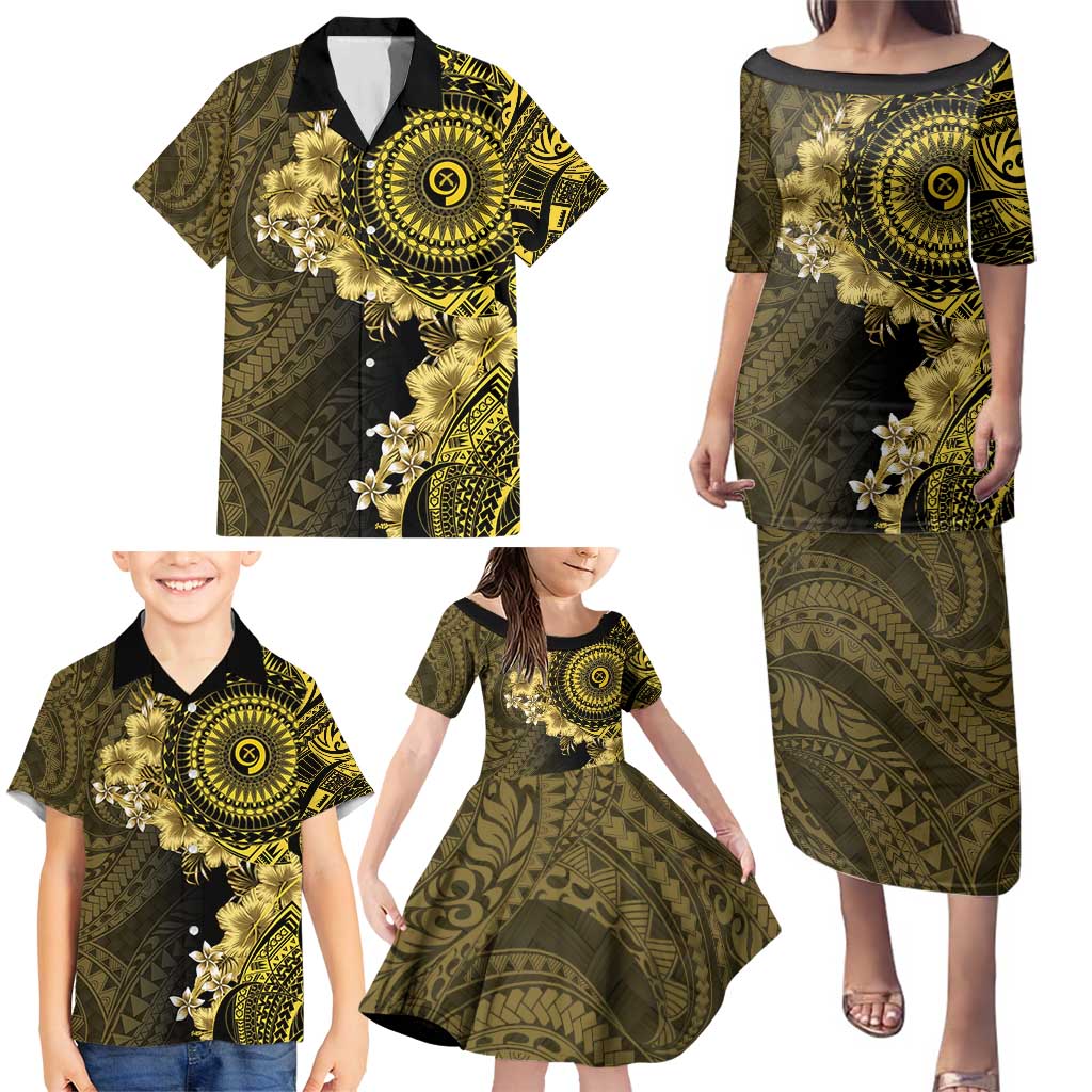 Vanuatu Family Matching Puletasi and Hawaiian Shirt Hibisus Polynesian Pattern Gold - Polynesian Pride
