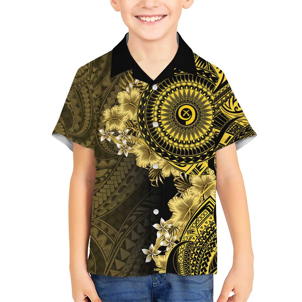 Vanuatu Family Matching Short Sleeve Bodycon Dress and Hawaiian Shirt Hibisus Polynesian Pattern Gold - Polynesian Pride