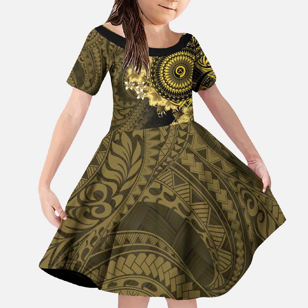 Vanuatu Family Matching Summer Maxi Dress and Hawaiian Shirt Hibisus Polynesian Pattern Gold - Polynesian Pride