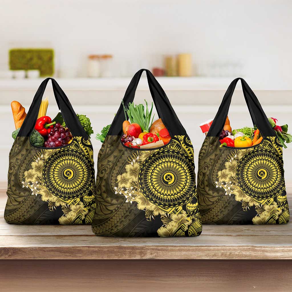 Vanuatu Grocery Bag Hibisus Polynesian Pattern Gold LT14 3-pack One Size Gold - Polynesian Pride
