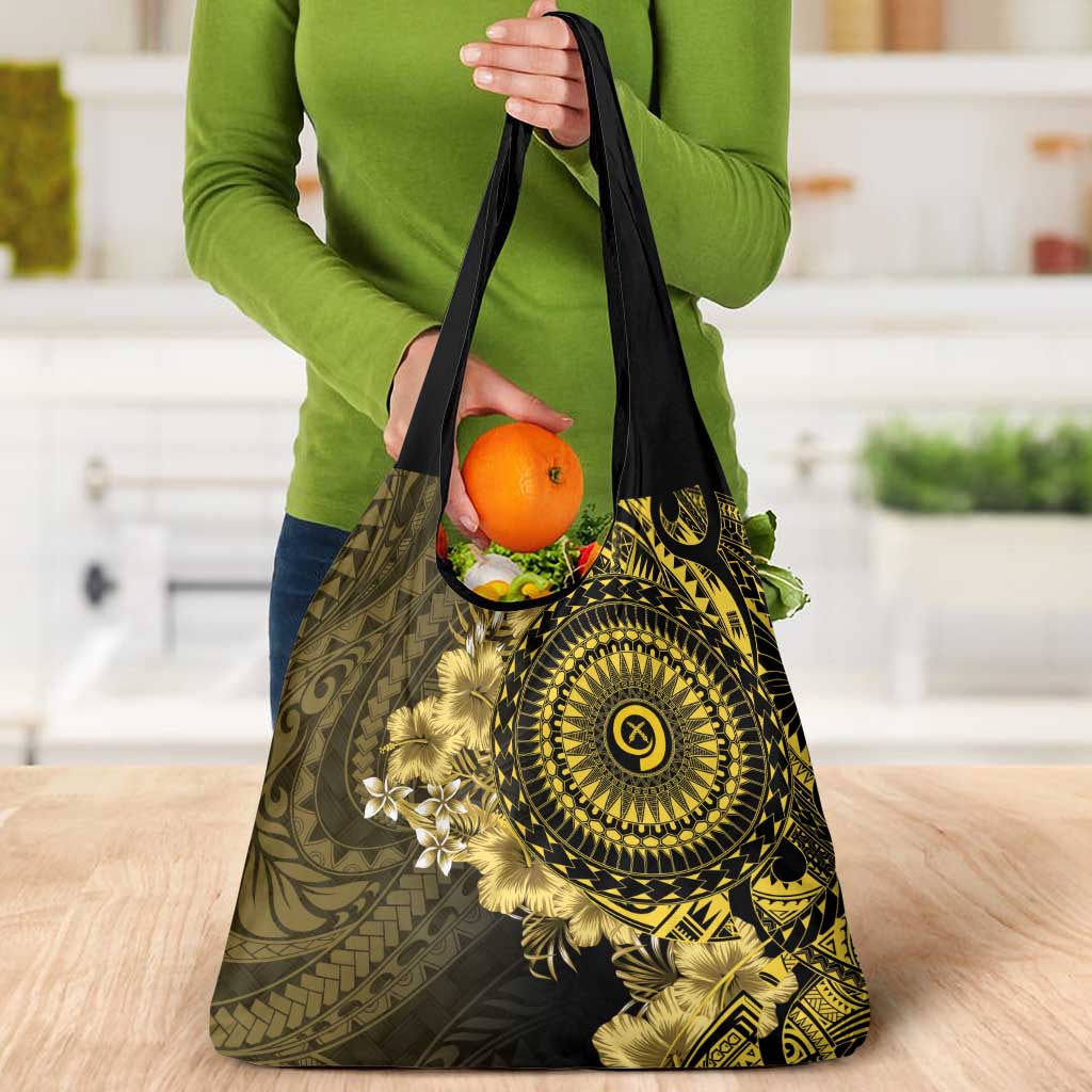 Vanuatu Grocery Bag Hibisus Polynesian Pattern Gold LT14 - Polynesian Pride